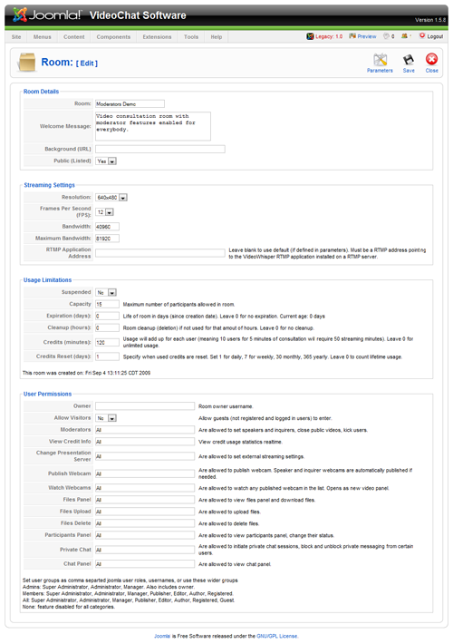 Joomla Video Consultation Room Edit