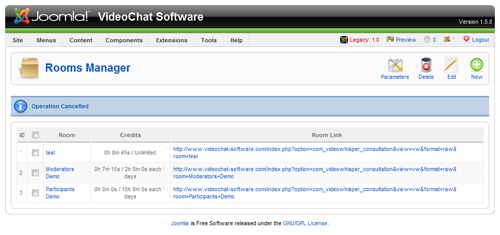 Joomla Video Consultation Rooms List